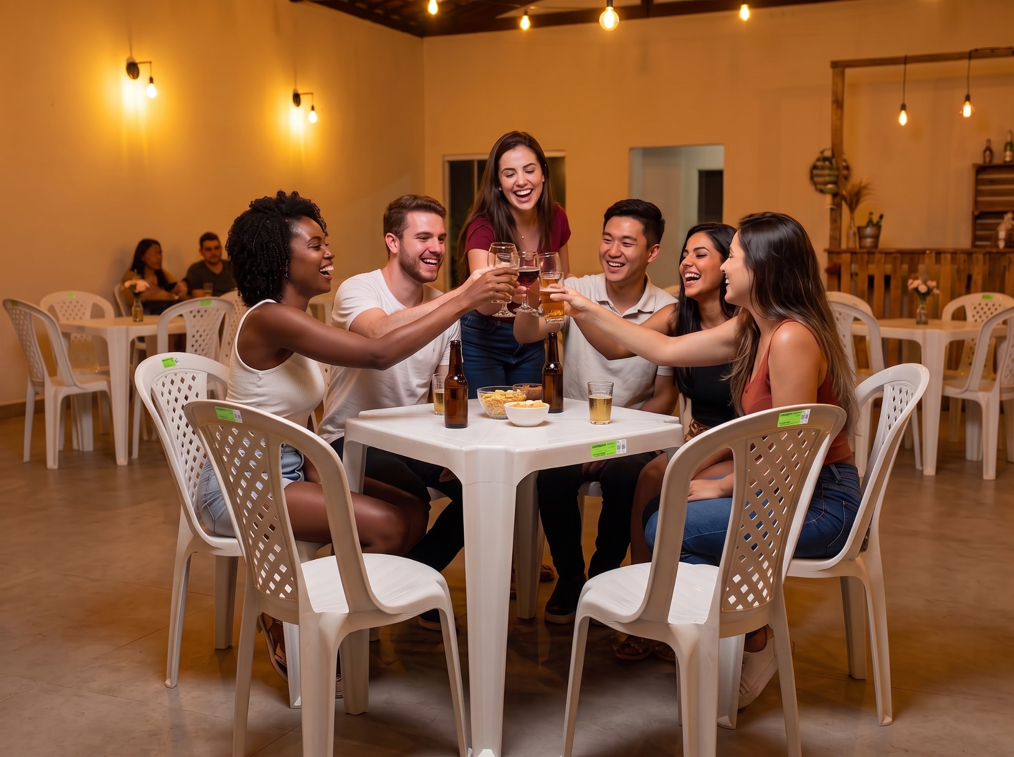 Locação e eventos com conjuntos plásticos resistentes